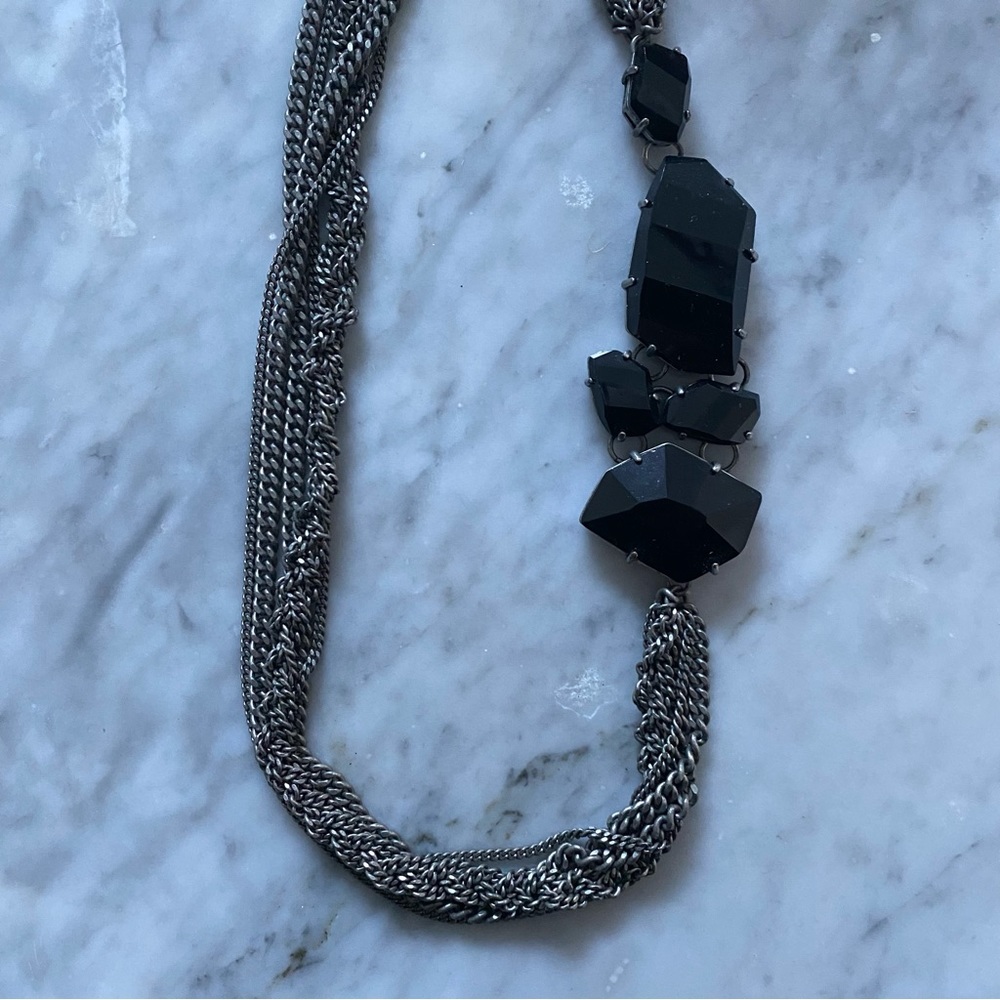 J.Crew dark silver necklace with black gems, 24" chain